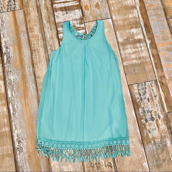 Jodi Kristopher Dress Sleeveless Mint Green Fringe - Picture 14 of 16